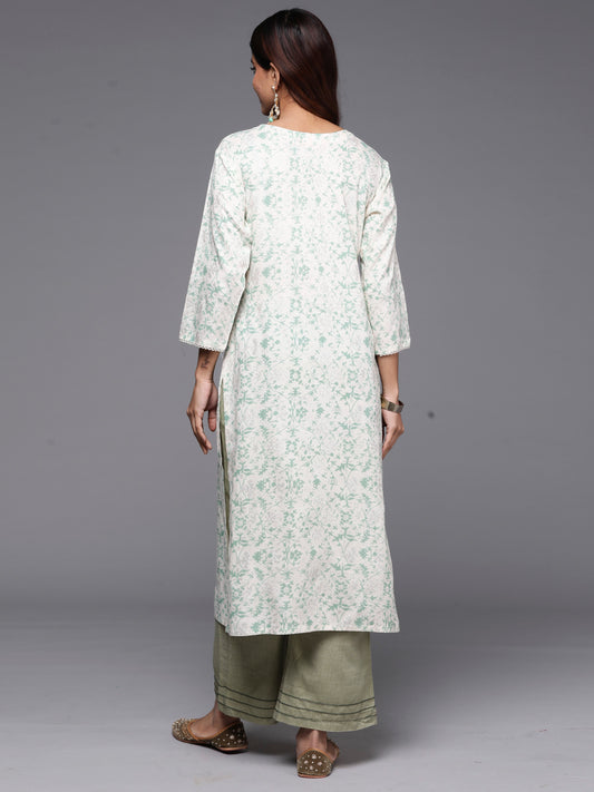 Indo Era Off White Printed Straight Kurtas