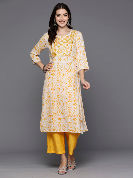 Indo Era Off White Printed Straight Kurtas