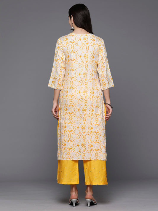 Indo Era Off White Printed Straight Kurtas