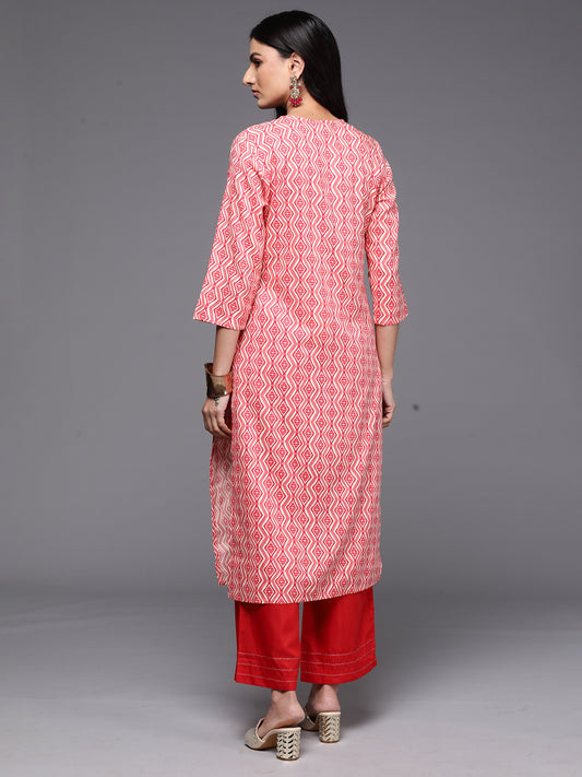 Indo Era Peach Printed Straight Kurtas