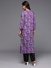 Indo Era Purple Printed Straight Kurtas