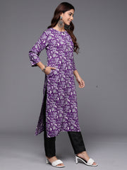 Indo Era Purple Printed Straight Kurtas