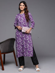 Indo Era Purple Printed Straight Kurtas