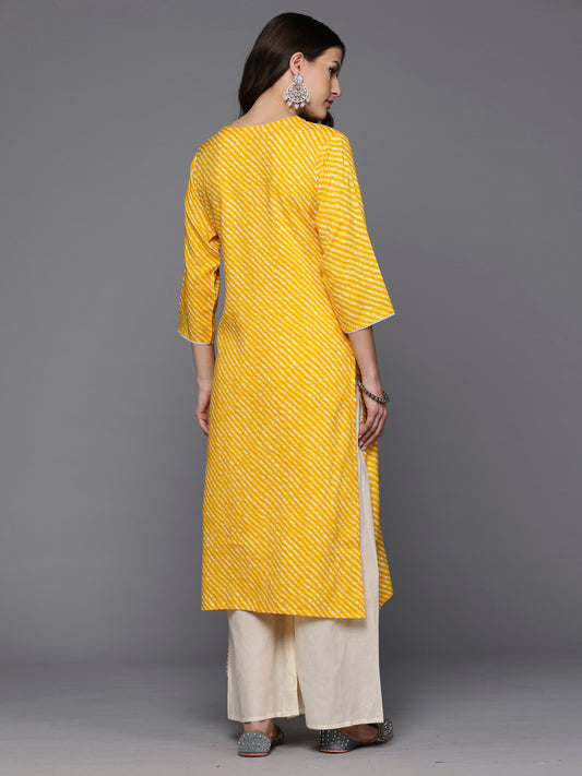 Indo Era Yellow Printed Straight Kurtas