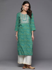 Indo Era Blue Printed Straight Kurtas