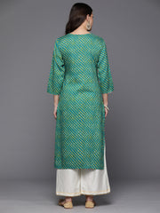 Indo Era Blue Printed Straight Kurtas