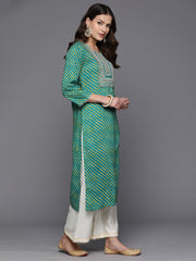 Indo Era Blue Printed Straight Kurtas