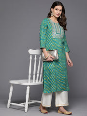 Indo Era Blue Printed Straight Kurtas