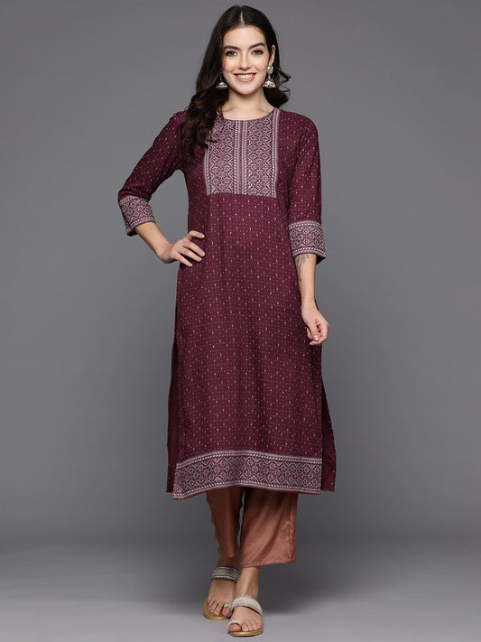 Indo Era Maroon Embellished Straight Kurtas