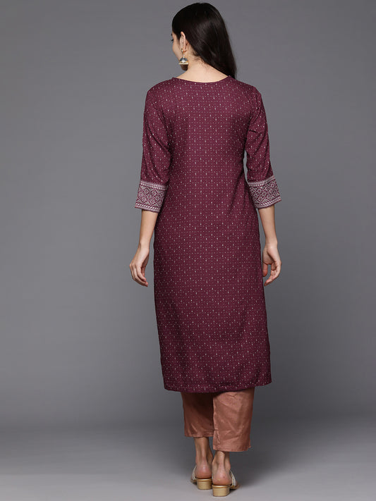 Indo Era Maroon Embellished Straight Kurtas