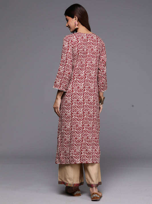 Indo Era Maroon Printed Straight Kurtas