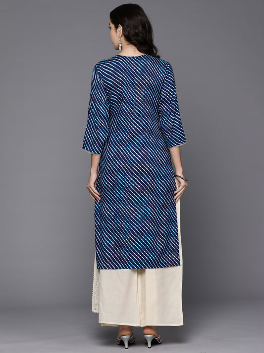 Indo Era Blue Printed Straight Kurtas