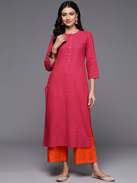 Indo Era Pink Printed Straight Kurtas