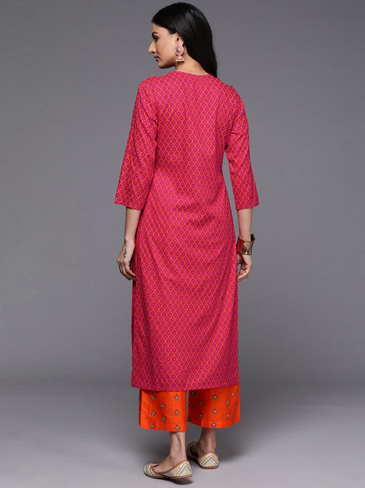 Indo Era Pink Printed Straight Kurtas