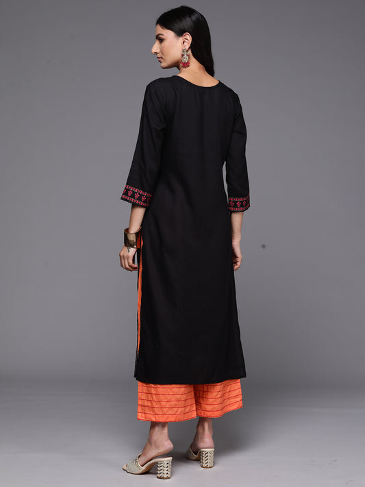 Indo Era Black Printed Straight Kurtas