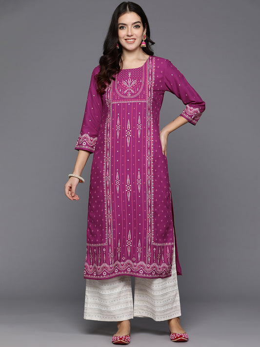 Indo Era Burgundy Printed Straight Kurtas