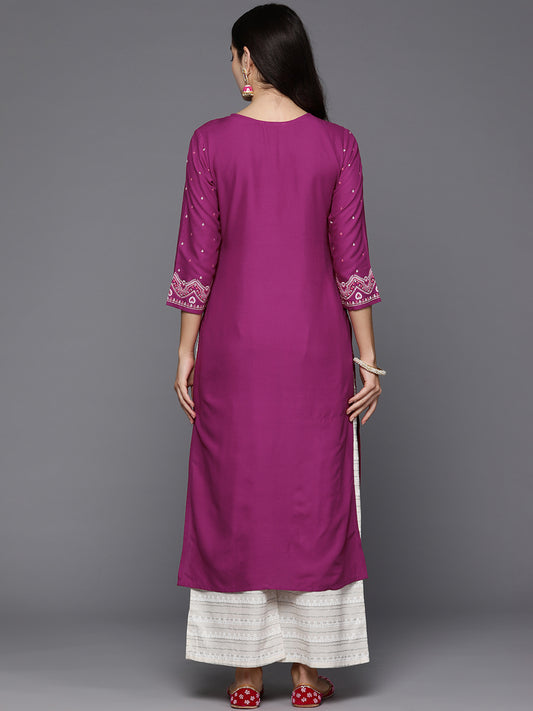 Indo Era Burgundy Printed Straight Kurtas