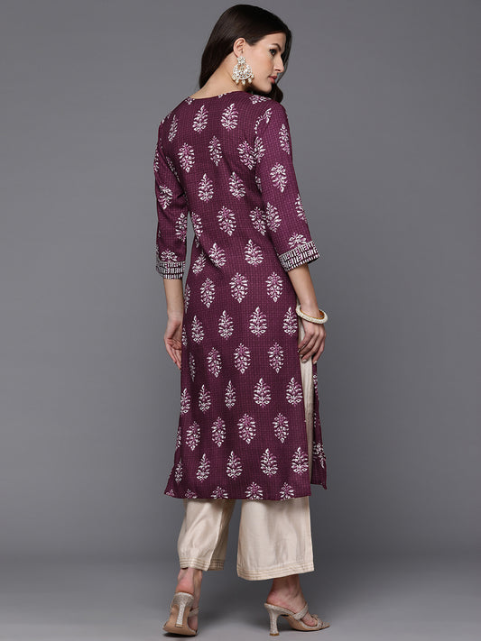 Indo Era Burgundy Printed Straight Kurtas