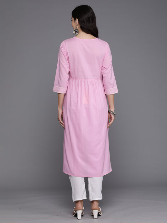 Indo Era Pink Yoke Design A-Line Kurtas