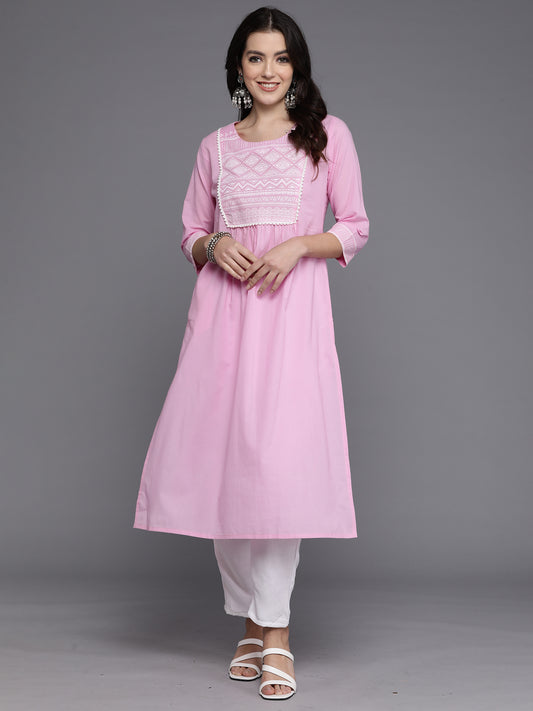 Indo Era Pink Yoke Design A-Line Kurtas