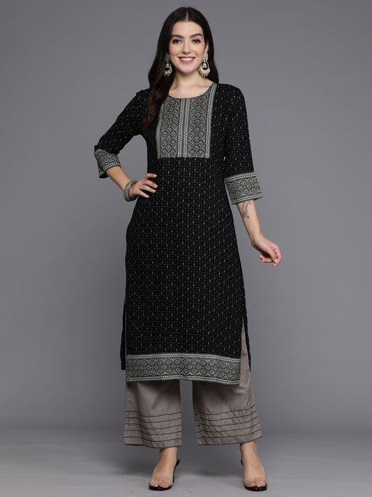 Indo Era Black Embellished Straight Kurtas