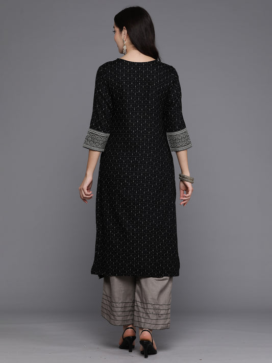 Indo Era Black Embellished Straight Kurtas