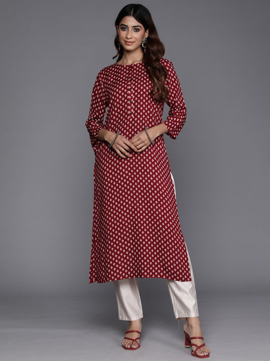 Indo Era Maroon Printed Straight Kurtas