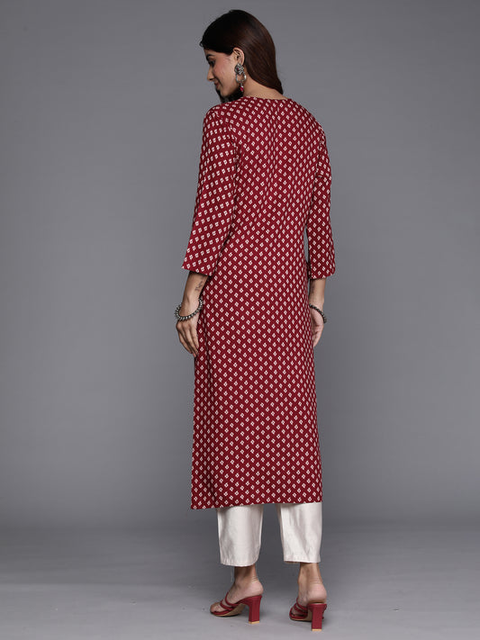 Indo Era Maroon Printed Straight Kurtas