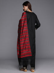 Indo Era Black Yoke Design Straight Kurta Trousers With Dupatta Set