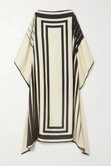 Black white box print silk kaftan