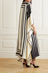 Black white box print silk kaftan