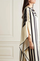 Black white box print silk kaftan