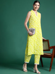 Indo Era Green Printed Straight Kurta Trousers set