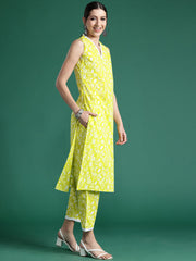 Indo Era Green Printed Straight Kurta Trousers set