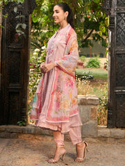 Indo Era Mauve Embroidered A-Line Kurta Trousers With Dupatta set