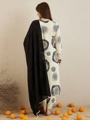 Indo Era Cream Printed Straight Kurta Trousers With Dupatta set