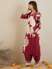 Indo Era Red Printed A-Line Kurta Salwar set