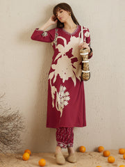 Indo Era Red Printed A-Line Kurta Salwar set