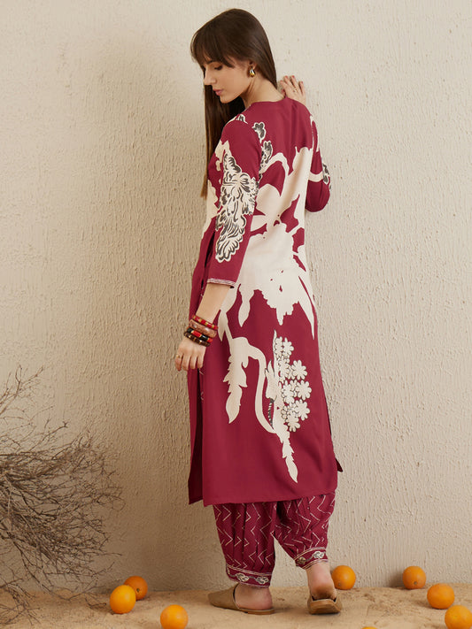 Indo Era Red Printed A-Line Kurta Salwar set