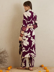 Indo Era Burgundy Printed Straight Kurta Trousers set