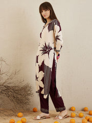 Indo Era Burgundy Printed A-Line Kurta Trousers set