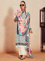 Indo Era Off White Printed Straight Kurta Trousers With Dupatta  Set