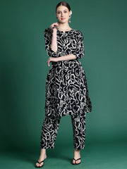 Indo Era Black Printed Straight Kurta Trousers set