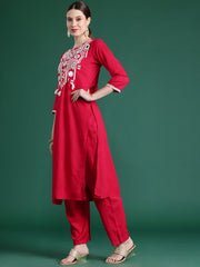 Indo Era Pink Embroidered Straight Kurta Trousers With Dupatta set