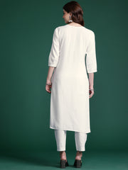 Indo Era White Embroidered Straight Kurta Trousers set