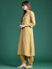 Indo Era Yellow Printed Straight Kurta Salwar With Dupatta set