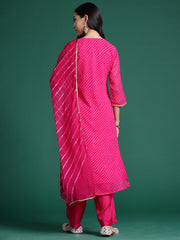 Indo Era Pink Printed Straight Kurta Trousers With Dupatta set