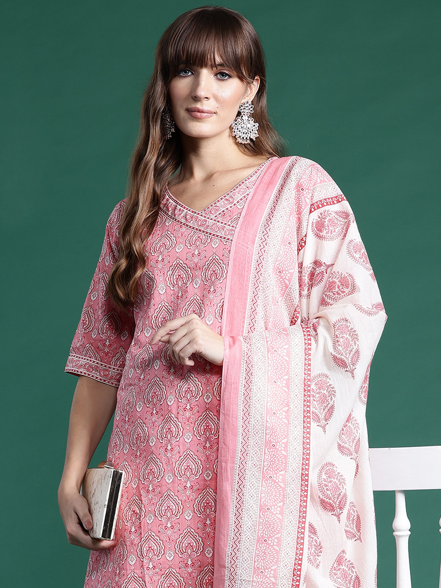 Pink Printed A-Line Kurta