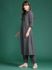 Indo Era Black Printed A-Line Kurta Trousers set