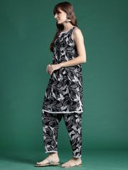 Indo Era Black Printed Straight Kurta Trousers set